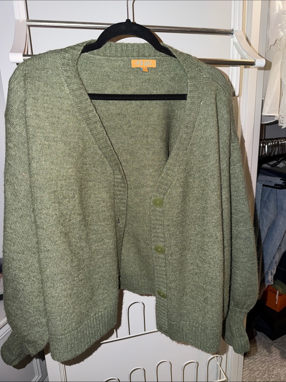 VRG GRL Olive Green V-Neck Button Cardigan Sweater